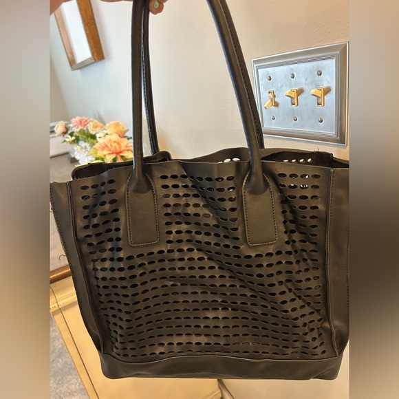 WHITE HOUSE BLACK MARKET Black Perforated Tote Bag - Picture 1 of 13